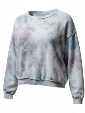 Free People XS Tie Dye Cropped Pullover Sweater White Red Blue Oversized